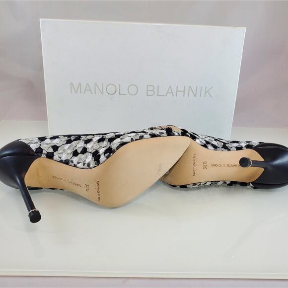 NIB$1095 Manolo Blahnik Hangisi 105 Satin Lace Embellished Jewel Pumps 36.5 6.5 - Picture 13 of 15